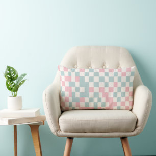 Charming Cottagecore Buffalo Plaid Pastel Spring Lumbar Cushion