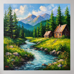 Charming Country Cottage Surrounded by Lush Nature Poster