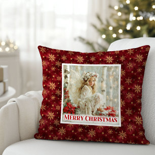 Charming Cozy Angel Red Gold Christmas Pillow Gift