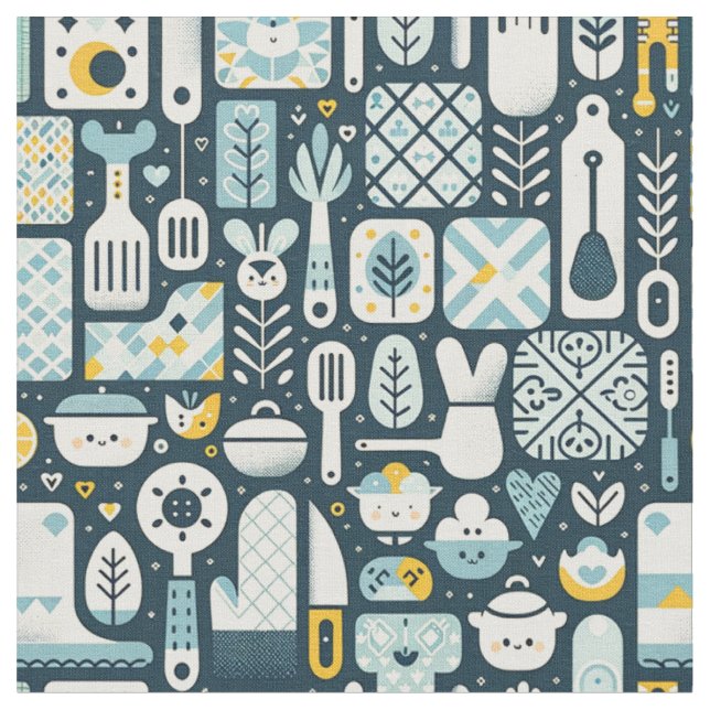 Charming Crafting Fabric - Whimsical Kitchen Theme (Close Up)