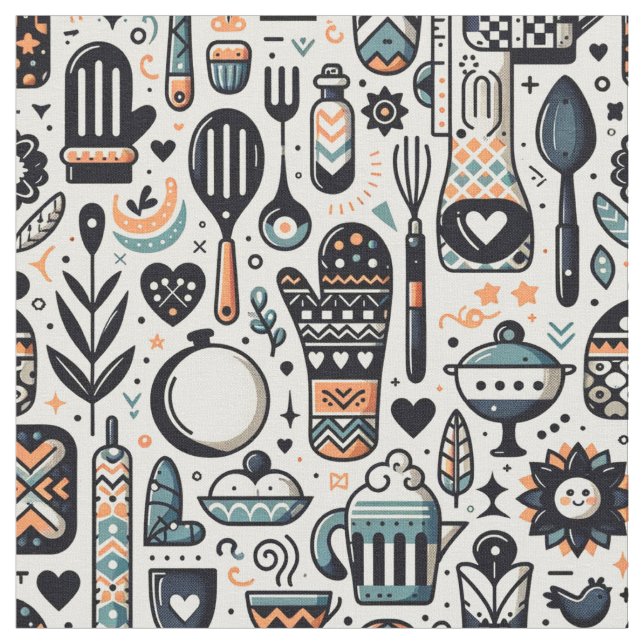Charming Crafting Fabric - Whimsical Kitchen Theme (Close Up)
