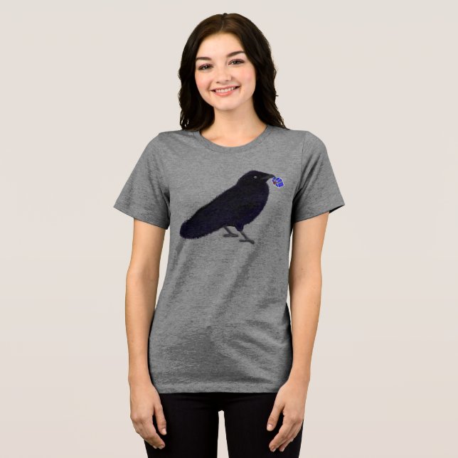 Charming crow glitter gift with bow Tri-Blend shirt (Front Full)