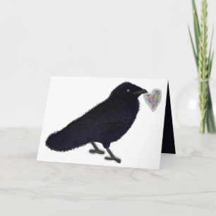 Charming crow heart bouquet holiday card