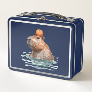 Charming Cute Capybara with Orange Metal Lunch Box