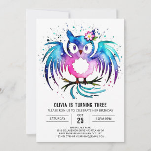 Charming Cute Digital Owl Birthday Invitation
