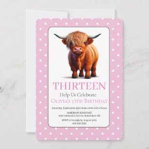 Charming Cute Highland Cow birthday  Invitation