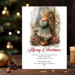 Charming Cute Little Girl Holiday Scene Greeting Card