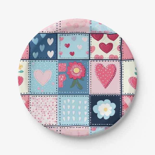Charming Cute Patchwork Design  Paper Plate (Front)