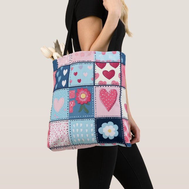 Charming Cute Patchwork Design  Tote Bag (Close Up)