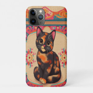 Charming Cute Tortoiseshell Cat Vibrant Border iPhone 11 Pro Case