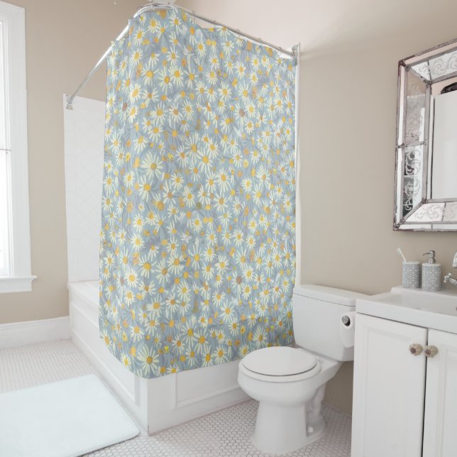 Charming Daisy Collection Versatile Floral Pattern Shower Curtain (In Situ)