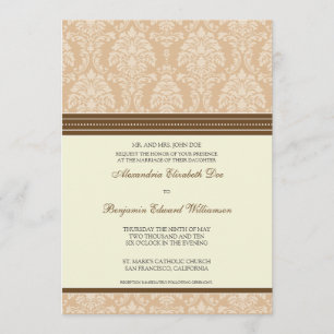 Charming Damask 5x7 Wedding Invitation: taupe Invitation