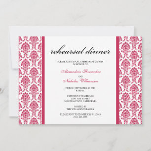 Charming Damask Rehearsal Dinner Invite (fuschia)