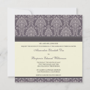 Charming Damask Square Wedding Invitation: plum Invitation