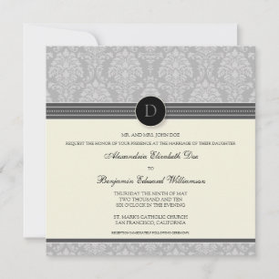 Charming Damask Square Wedding Invitation: silver Invitation