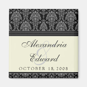 Charming Damask Wedding Favour Magnet: black Magnet