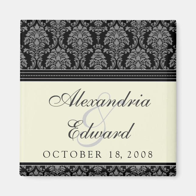 Charming Damask Wedding Favour Magnet: black Magnet (Front)