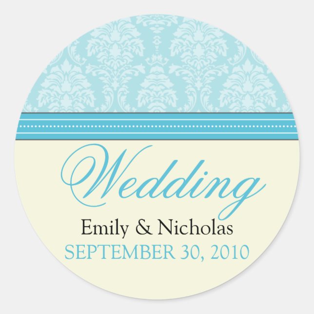 Charming Damask Wedding Invitation Seal (aqua) (Front)