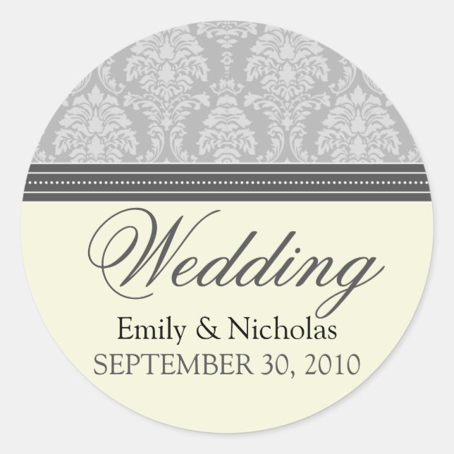 Charming Damask Wedding Invitation Seal (silver) (Front)