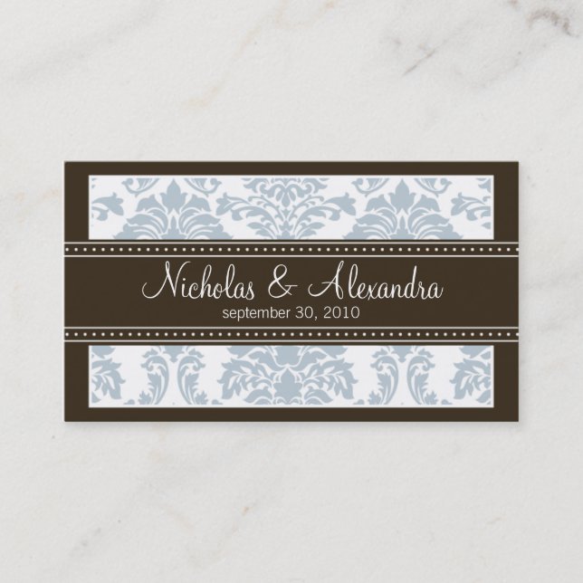Charming Damask Wedding Web Business Card (blue) (Front)