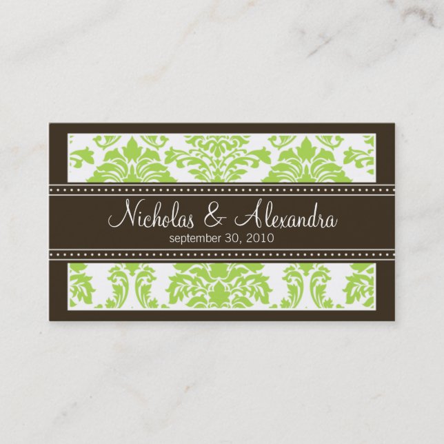 Charming Damask Wedding Web Business Card (lime) (Front)