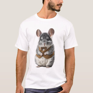 Charming Dapper Chinchilla in Brown Bow Tie T-Shirt