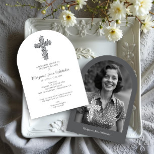 Charming Delicate Floral Christian Cross Funeral Invitation
