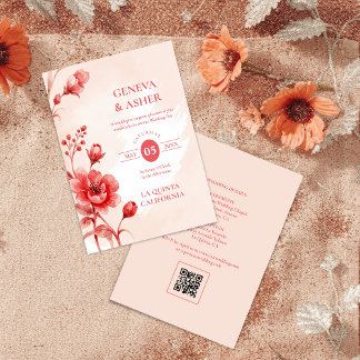 Charming Delicate Flowers Juicy Red Pink Wedding Invitation