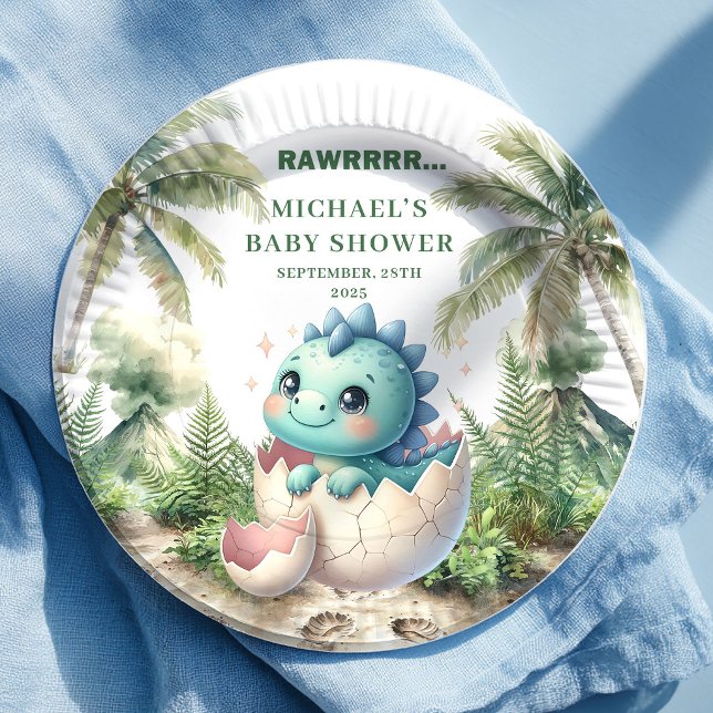 Charming Dino Baby Shower Hatching Soon Plates (Charming Dino Baby Shower Hatching Soon Plates)