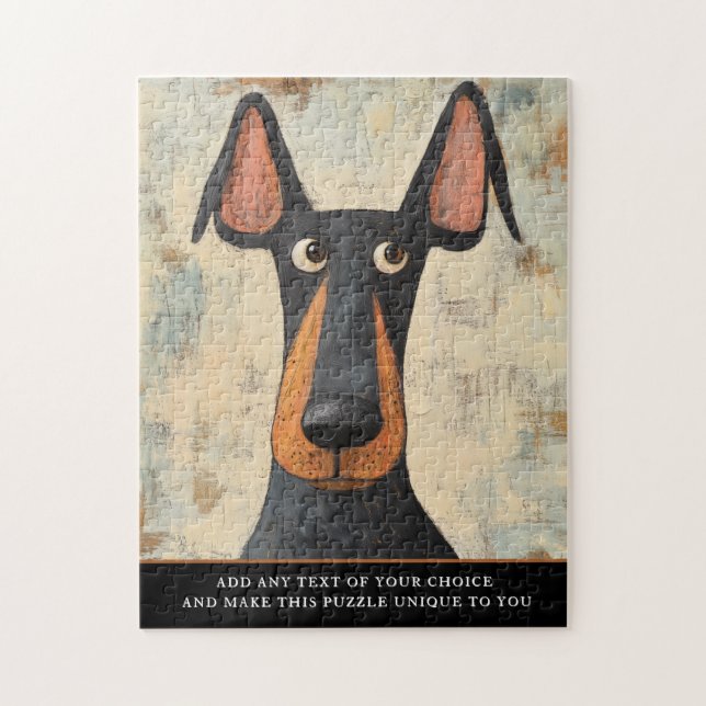 Charming Doberman Dog Illustrated Brown Black Art  Jigsaw Puzzle (Vertical)