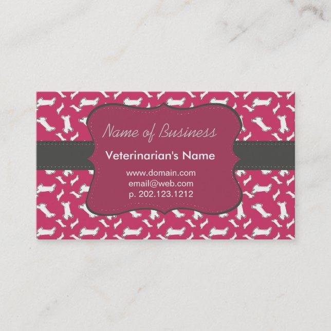 Charming  Dog Bones -  Mauve Great Pets Business Card (Front)