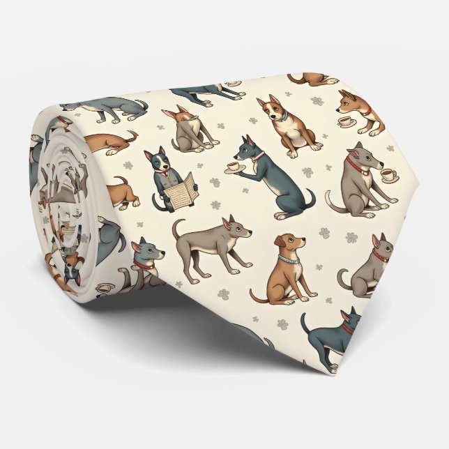 Charming Dogs Reading and Relaxing Pattern Tie (Rolled)
