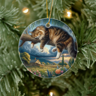 Charming Domestic Longhair Cat Keepsake Ceramic Ornament