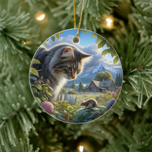 Charming Domestic Longhair Cat Keepsake Ceramic Ornament