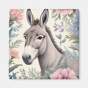 Charming Donkey Pastel Flowers Farm Animal Magnet