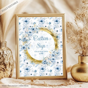 Charming dusty blue boho watercolor flowers custom poster