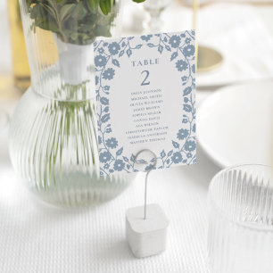 Charming Dusty Blue Folk Floral Seating Chart Table Number