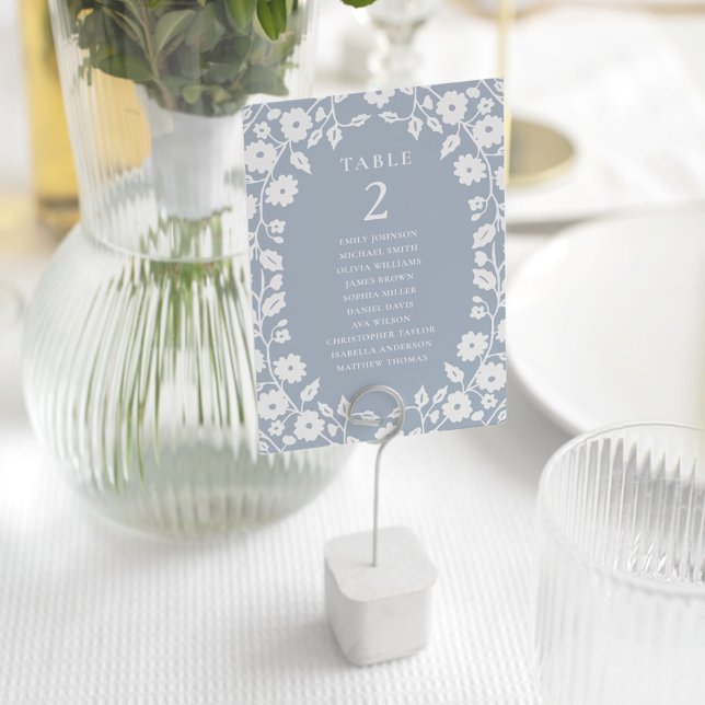 Charming Dusty Blue White Floral Seating Chart Table Number (Creator Uploaded)