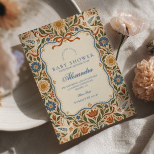 Charming Earthy Folk Art Baby Shower Invitation