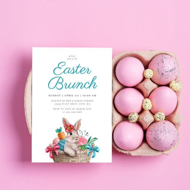 Charming Easter Brunch Bunny & Flower Basket Invitation (Creator Uploaded)