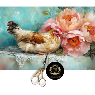 Charming Easter Rustic Chicken Peonies Decoupage Tissue Paper
