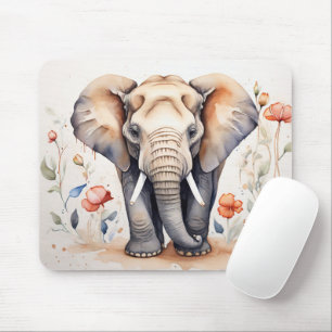 Charming Elephant & Blooms Watercolor Painting Mouse Pad