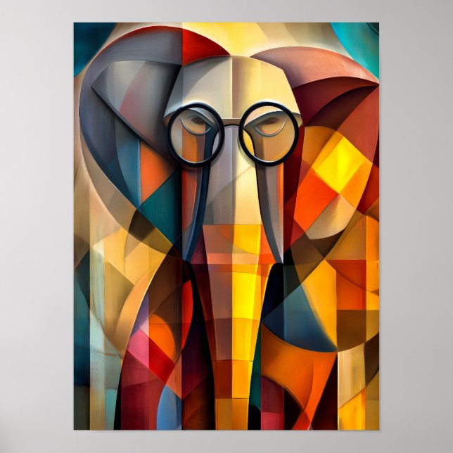 Charming Elephant – Cubist Scholar with Glasses Poster (Front)