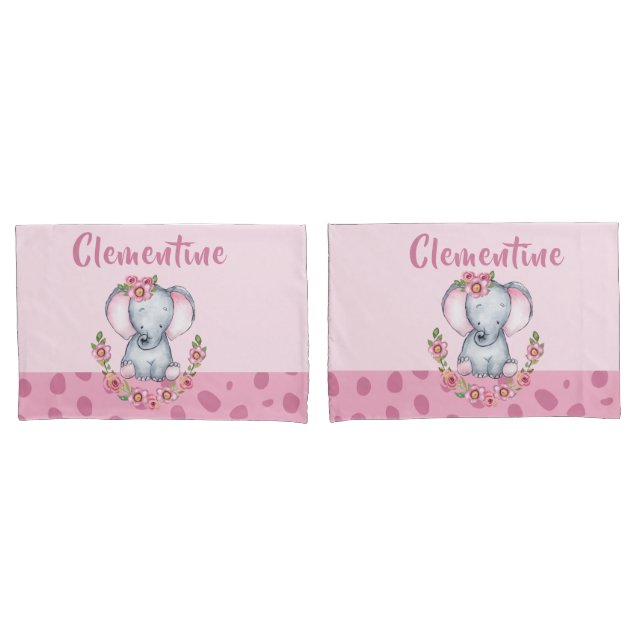 Charming Elephant PInk Floral Animal Print Pillowcase (Front-Set)