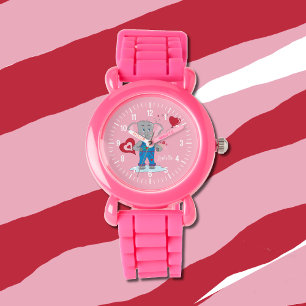 Charming elephant pink girl watch with name