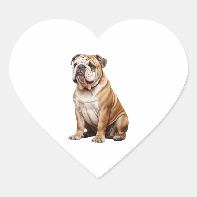 Charming English Bulldog Portrait - Adorable Canin Heart Sticker (Front)