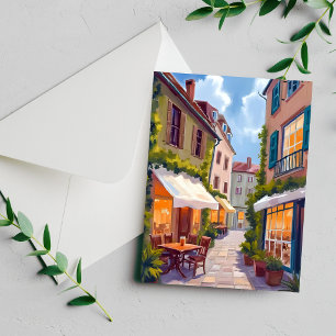 Charming European Cafe Street Cosy Village Card