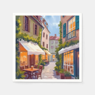 Charming European Cafe Street Cosy Village Napkin