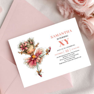 Charming Fairy Girl 5th Birthday Blush Pink invite
