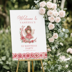 Charming Fairy Girl Blush Floral Birthday Welcome  Poster